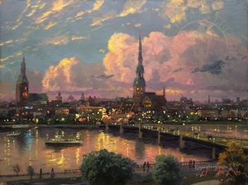 150の主題の芸術作品 Painting - リガTKの街並みに沈む夕日